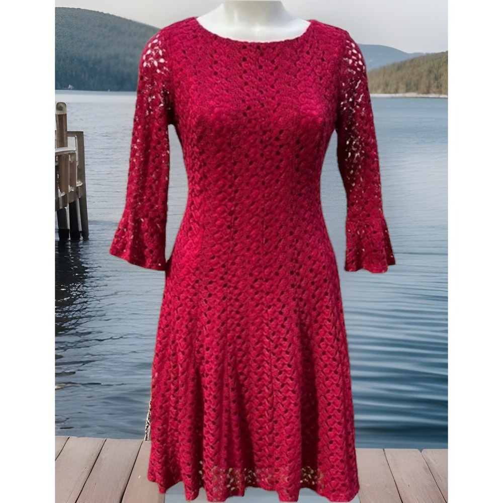 Chic Rabbit Rabbit Rabbit Burgardy Embroidered Eyelace Dress size 6 - Picture 2 of 5